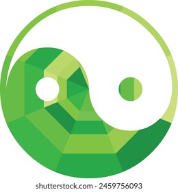 yin and yang symbol with green monochrome color, the areas with a white spot representing yin and the opposite representing yang.