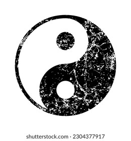Yin yang symbol with grunge texture. Oriental taoism religion sign. Harmony zen icon. Vector illustration image.