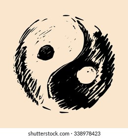 Yin and yang symbol, hand drawn illustration