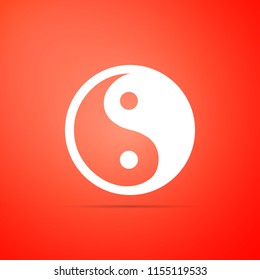 Yin Yang symbol of harmony and balance icon isolated on red background. Flat design. Vector Illustration