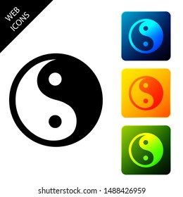 Yin Yang symbol of harmony and balance icon isolated on white background. Set icons colorful square buttons. Vector Illustration