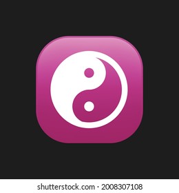 Yin yang symbol of harmony and balance icon vector. Purple background. Button Yin Yang sign emoji vector. 