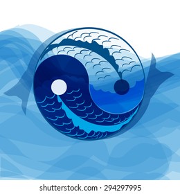 Yin yang symbol of harmony and balance with koi fish in water.Eps10.Vector.