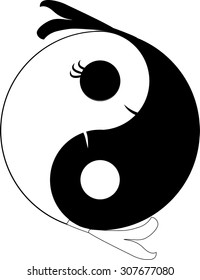 Yin yang symbol of harmony and balance, Chinese Pair of Fish in Yin Yang Circle Illustration Black and White Clip Art