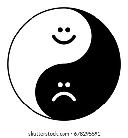 Yin yang symbol of harmony and balance happy and sad smile.