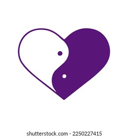 Yin yang symbol with heart shape cartoon, illustration for t-shirt, sticker, or apparel merchandise. With modern pop style.
