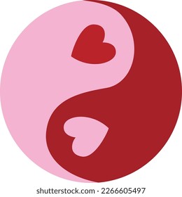 Yin yang symbol with hearts on the white isolated background. 