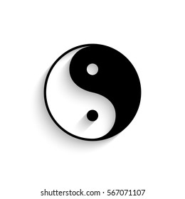 Yin yang symbol icon - black vector illustration with  shadow