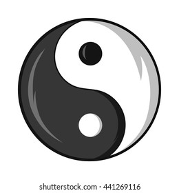 Yin and yang symbol icon in cartoon style isolated on white background