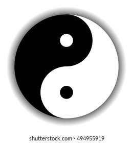 Yin Yang symbol icon of Chinese phylosophy describes how opposite and contrary forces may be complementary, interconnected and interdependent in the natural world. Black and white illustration with