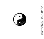 Yin yang symbol icon logo design. Hand drawn doodle yin yang sign and symbol. Zen balance yin yang icon. Isolated spiritual vector for print.