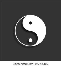 Yin yang symbol icon with shadow - vector illustration