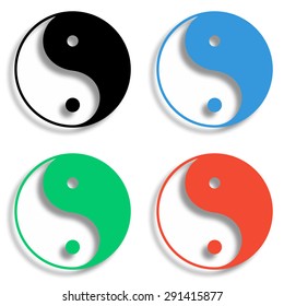 yin yang symbol icon with shadow - colored vector set
