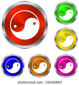 Yin yang symbol  icon - vector glossy colourful buttons
