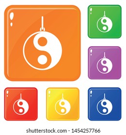 Yin Yang symbol icons set collection vector 6 color isolated on white background