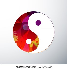 Yin Yang Symbol illustration created from abstract colorful objects.