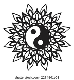 Yin Yang symbol inside mandala