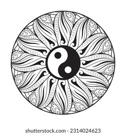 Yin Yang symbol inside mandala