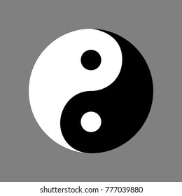 Yin Yang as symbol interaction of opposites. Abstract sign vector illustration  Isolated icon on grey background. 