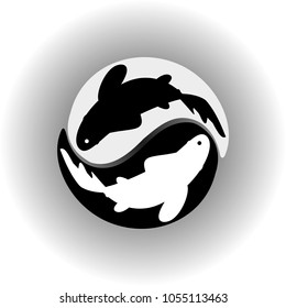 Yin Yang symbol isolated drawing on white background. Vector illustration in black and white color.