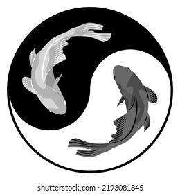 Yin Yang Symbol und zwei Fische. 