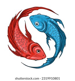 Yin Yang symbol with Koi fish vector illustration