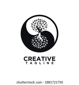 Yin yang symbol with leaf , design vector template