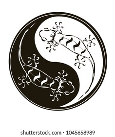 yin and yang symbol with lizards.