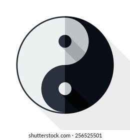 Yin and yang symbol with long shadow on white background