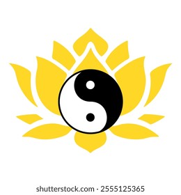 Yin Yang Symbol with a Lotus Flowe, spiritually or ballance symbol, for spa zen or yoga and therapy meditation illustration vector