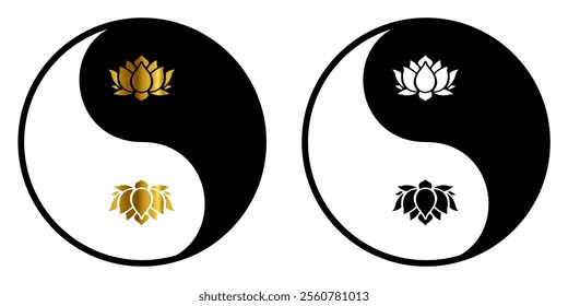 Yin Yang Symbol with a Lotus Flowe, spiritually or ballance symbol, for spa zen or yoga and therapy meditation illustration vector