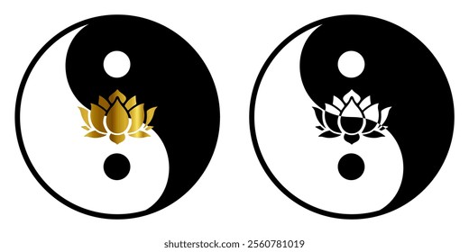 Yin Yang Symbol with a Lotus Flowe, spiritually or ballance symbol, for spa zen or yoga and therapy meditation illustration vector