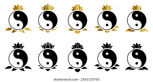 Yin Yang Symbol with a Lotus Flowe, spiritually or ballance symbol, for spa zen or yoga and therapy meditation illustration vector	