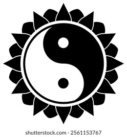 Yin Yang Symbol with a Lotus Flowe, spiritually or ballance symbol, for spa zen or yoga and therapy meditation illustration vector	