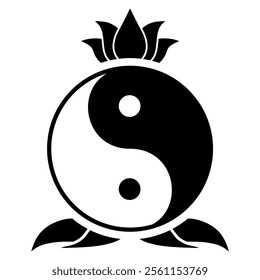 Yin Yang Symbol with a Lotus Flowe, spiritually or ballance symbol, for spa zen or yoga and therapy meditation illustration vector	