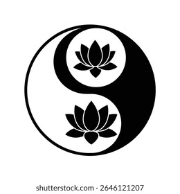 Símbolo Yin yang com flores de lótus equilíbrio harmonia.