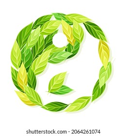 Yin Yang symbol made of green leaves, logo, emblem, creative sign design vector illustration
