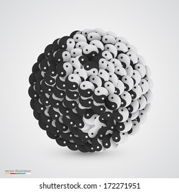 Yin yang symbol made of smaller one. Vector illustration