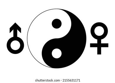 Yin Yang symbol with Man and Women inside.on white background.