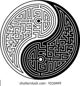 Yin & Yang symbol with a maze pattern