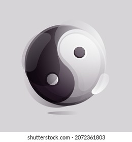 Yin Yang symbol. Modern vector icon in a sphere with splashes. Decorative graphic design template in oriental style.