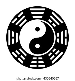 Yin and yang symbol. Modern yin-yang symbol isolated on white background. Fu Xi "Earlier Heaven" bagua arrangement