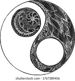 Yin and yang symbol. Monochrome ink hand drawn doodle art design element stock vector illustration for sticker, for web, for print