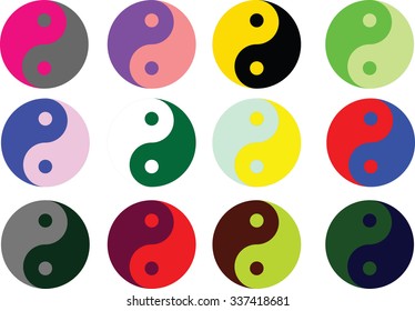 Yin Yang symbol  in multi-color vector illustration