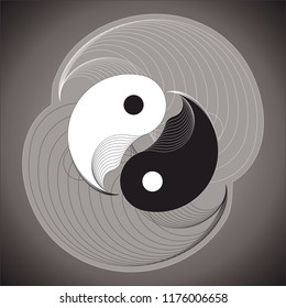 Yin Yang symbol on spiral line background vector illustration