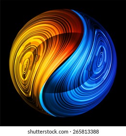 Yin yang symbol. orange blue color abstract background.