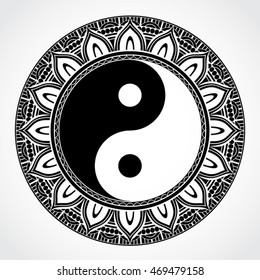 yin yang symbol with ornamental mandala circle