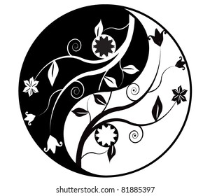 Yin yang symbol with ornaments