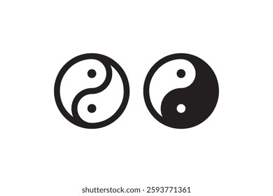 Yin Yang Symbol in Outline and Solid Vector