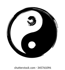 Yin Yang symbol. Paintbrush style vector sign.